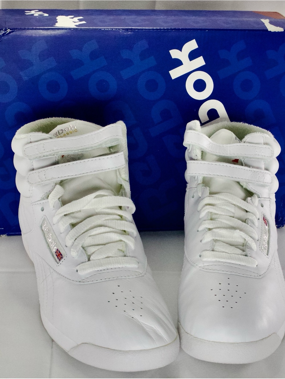 Reebok White High-Top Velcro Strap Sneakers